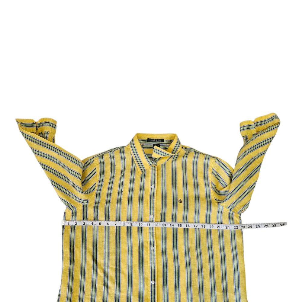 Lauren Ralph Lauren 100% Linen Button Up Shirt Women's XL Stripes Yellow - Picture 7 of 10